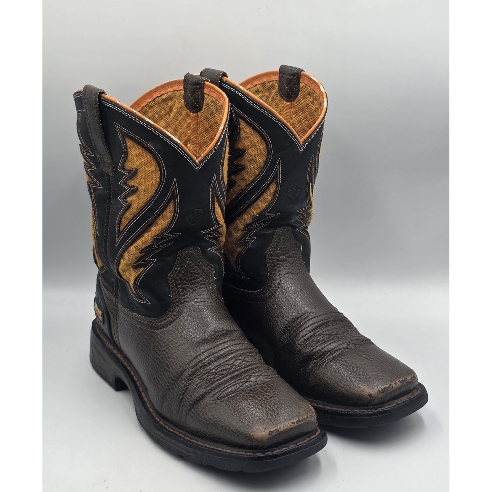 Ariat VentTEK Kids Square Toe Western Boots Cocoa Brown Orange 10034159 Size 4